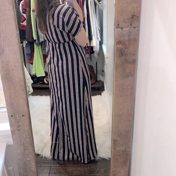 Blues & Greys striped maxi dress with deep slits size small - Picture 3 of 7